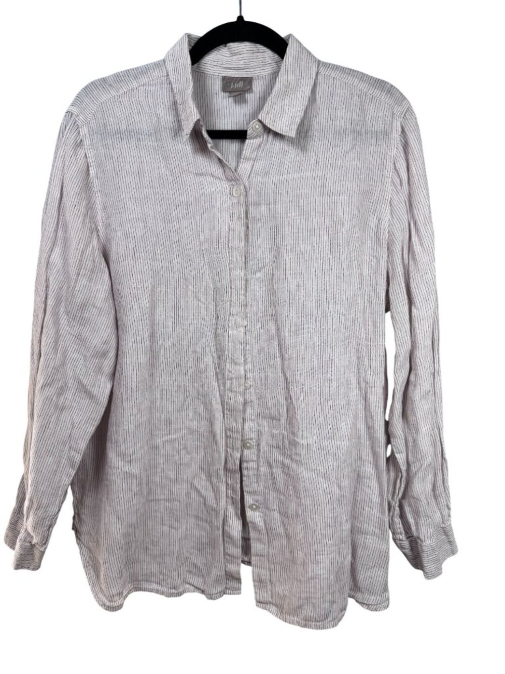 J. Jill Women White Purple Striped 100% Linen Long Sleeve Button Up Shirt Large